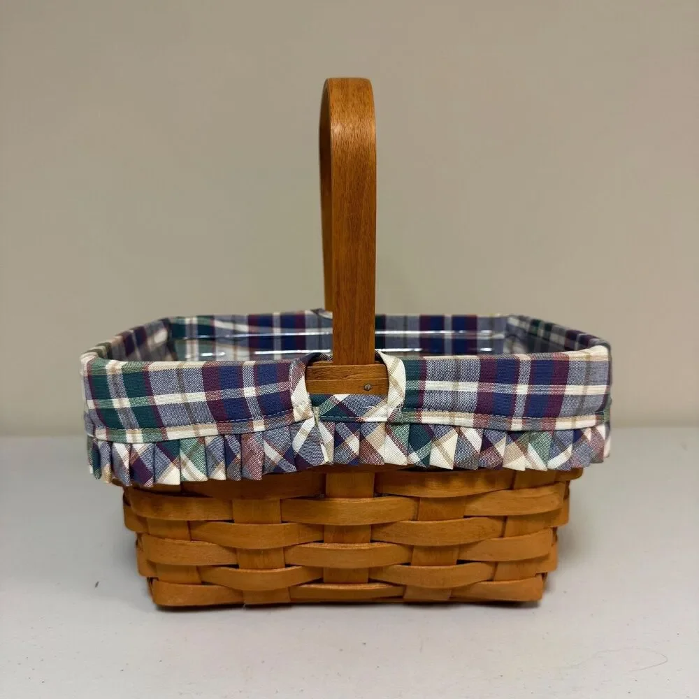 Vintage Longaberger Basket Plaid Stationary Handle Plastic Protector Liner 1997